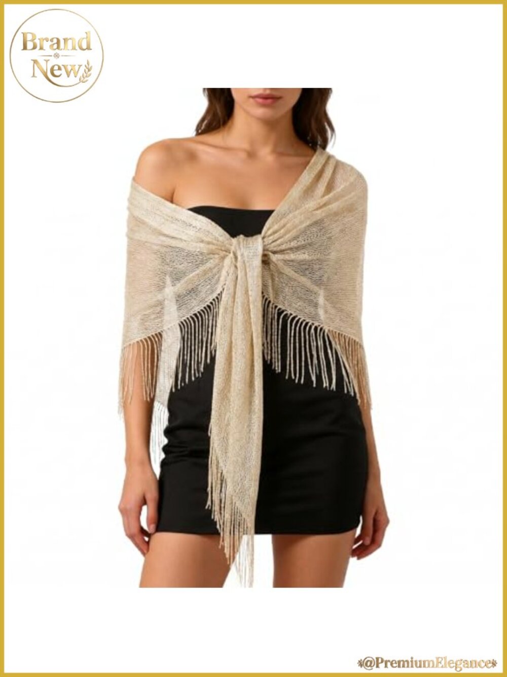 Metallic Shimmer Triangular Tassel Shawl Wrap for Evening Dresses